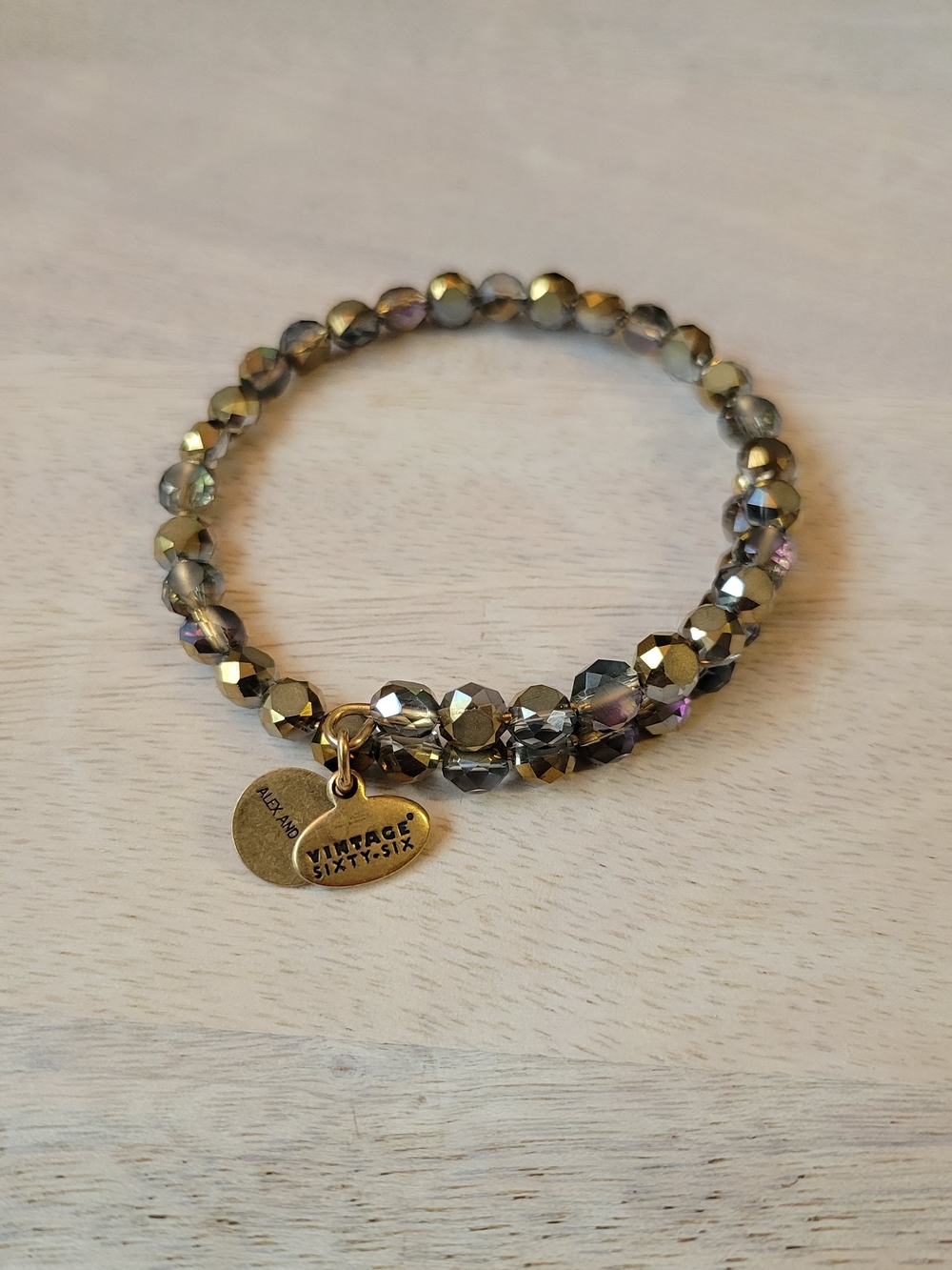 Alex And Ani Vintage Sixty Six Gold and Smoke Crystal Wrap Bracelet